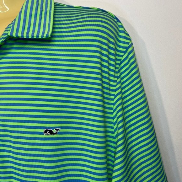 Vineyard Vines Men's Green / Blue Striped Performance Polo Shirt - Size Large - Picture 2 of 4